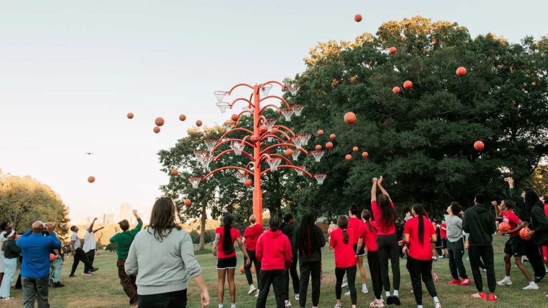A North Carolina Park Just Got a 23-Foot Basketball Tree. 6 Details Behind the Giant Sculpture A North Carolina Park Just Got a 23-Foot Basketball Tree